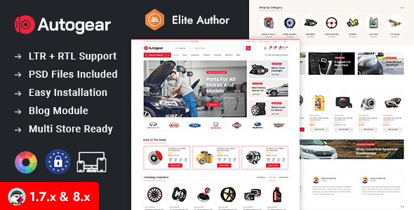 Autogear – Multipurpose Autoparts Store Prestashop 1.7 & 8.x Responsive Theme – 0 Sold!