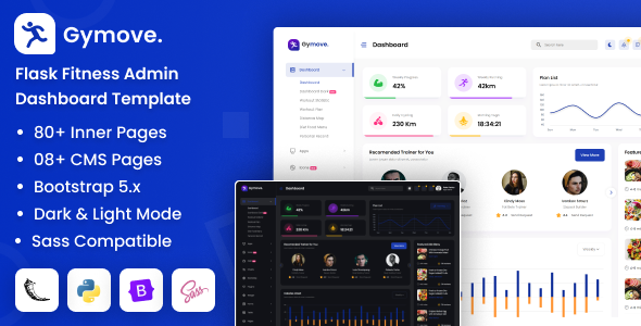 Gymove – Flask Fitness Admin Dashboard Bootstrap Template – 0 Sold!