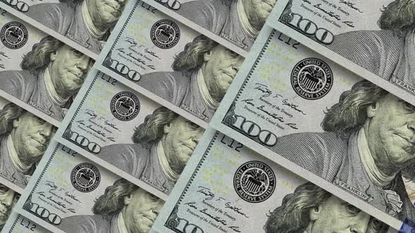 Macro many 100 American dollar bills. Cash money banknotes.