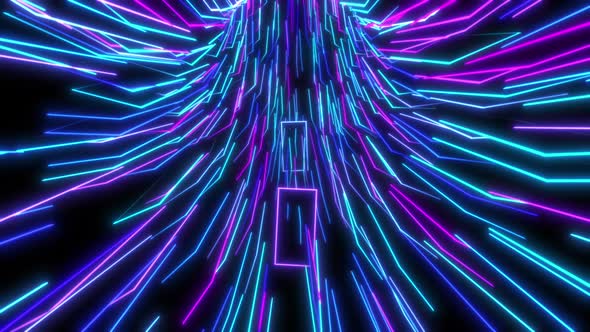 Hologram of a virtual circular corridor inside of a cyberpunk styled background alt