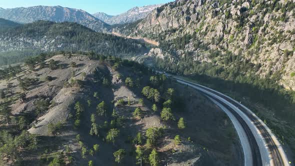 The road is high in the mountains aerial view 4 K Turkey