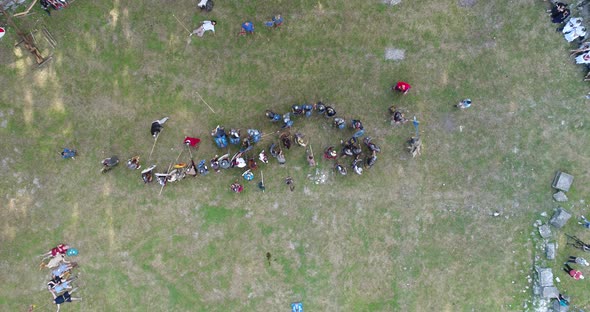 Top down view of Roman legionaries during the reenactment a battle for Marcianopolis.