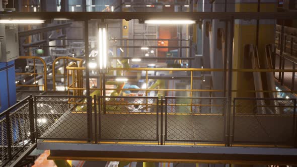 Interior of Car Factory with a Production Line