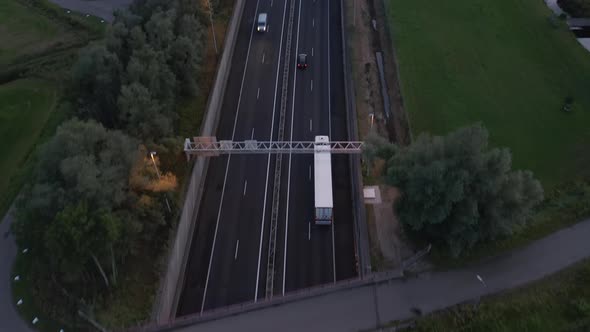 Aerial Birds Eye View of Autobahn Freeway at Sunset