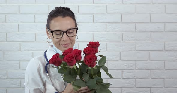 Happy Doctor with Bouquet