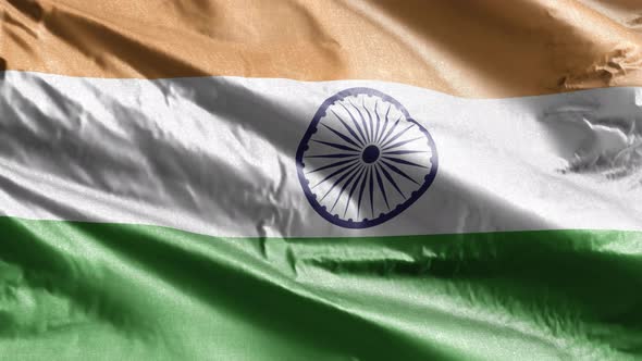 India textile flag waving on the wind. Slow motion. 20 seconds loop.