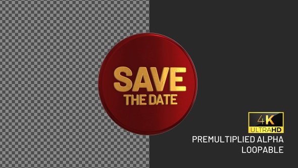 Save The Date Rotating Looping Badge with Alpha Channel