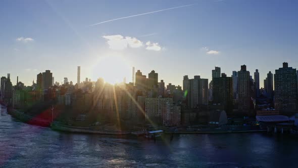 Flying Above Manhattan Buildings New York City