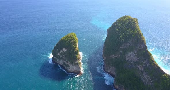 Aerial drone view of a secluded deserted beach coastline