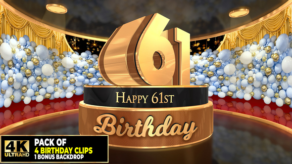 61 years, 61st Birthday 3D cake intro pack with a bonus backdrop