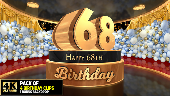 68 years, 68th Birthday 3D cake intro pack  with a bonus backdrop