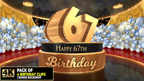 67 years, 67th Birthday 3D cake intro pack  with a bonus backdrop