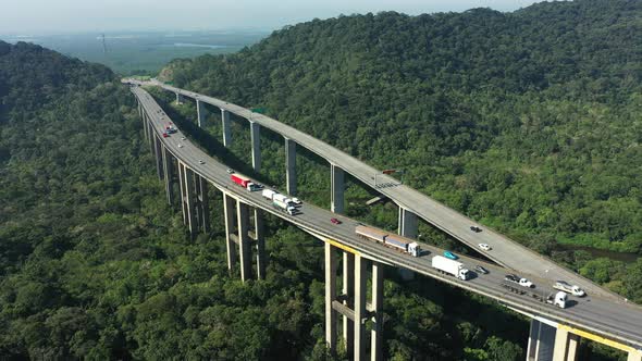 Outdoors landscape of Imigrantes highway road in Brazil.