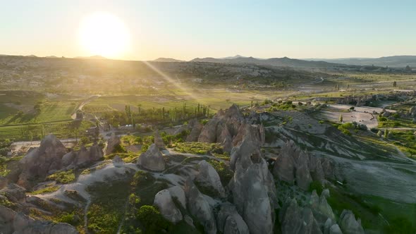 Awesome Aerial View of Goreme Historical National Park in Cappadocia