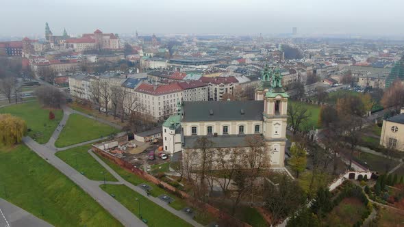 Church on the Rock (Kosciol na Skalce), Krakow, Poland - aerial shot