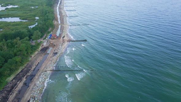 Aerial View of Sea Landscape with Waves and Sand Beach