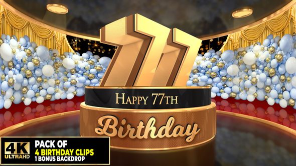 77 years, 77th Birthday 3D cake intro pack with a bonus backdrop