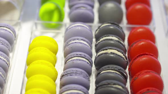 Colorful Macarons on Sale in Bakery Shop