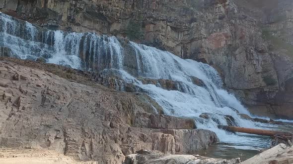 Panning view of Granite Creek Falls moving in slow motion