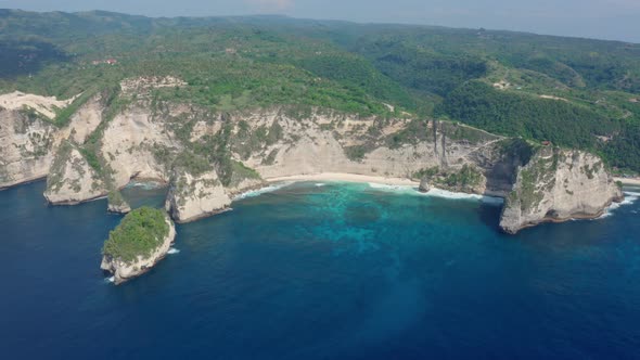 Aerial View Beautiful White Sand Diamond Beach Turquoise Ocean Mountains