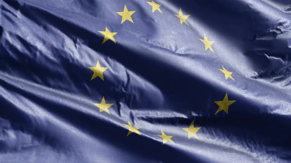 European Union textile flag waving on the wind. Slow motion. 20 seconds loop.