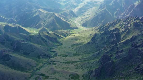 Aerial View of Mountains in Yol Valley Mongolia