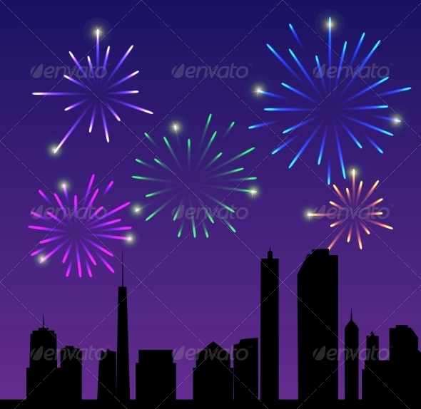 Fireworks City Vector Illustration