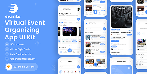 Evanto - Virtual Event Organizing App UI Kit