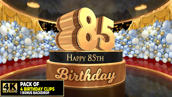 85 years, 85th Birthday 3D cake intro pack with a bonus backdrop