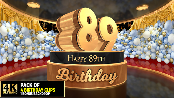 89 years, 89th Birthday 3D cake intro pack with a bonus backdrop