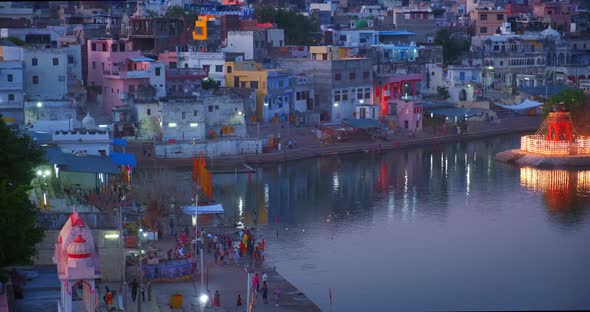 View of Famous Indian Hinduism Pilgrimage Town Sacred Holy Hindu Religious City Pushkar with Pushkar