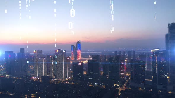 smart Connected city skyline. Futuristic network concept, city Technology.