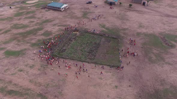 Aerial view of African people in a village