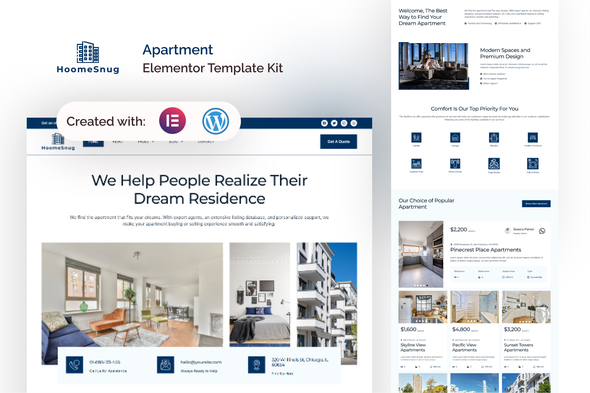 HoomeSnug – Apartment Rental Elementor Pro Template Kit – 0 Sold!