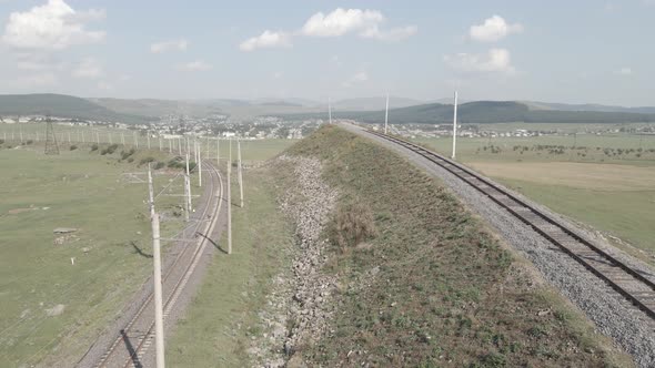 Aerial view of Railroad emergency stop track in Tsalka, Georgia