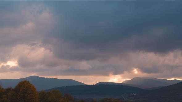 Beautiful Sunrise Over Wild Forest Mountains in Summer Morning or Evening Nature Time Lapse