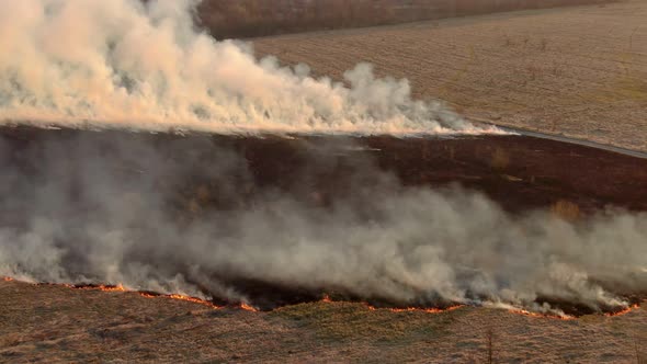 Epic Aerial View of Smoking Wild Fire