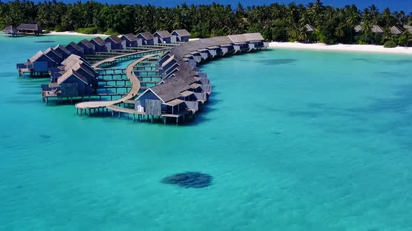 Sunny panorama of sea view beach break by water with sand background near resort