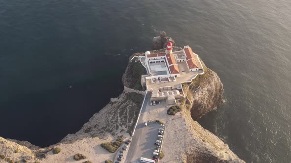 Lighthouse and convent overlooking Atlantic Ocean, Cabo de Sao Vicente, Sagres, Algarve