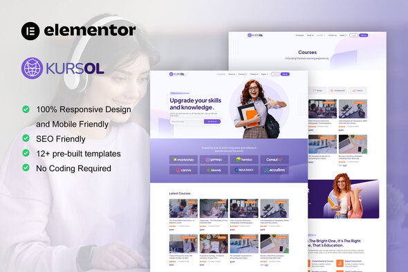 Kursol – Online Course & Education Elementor Pro Template Kit – 0 Sold!