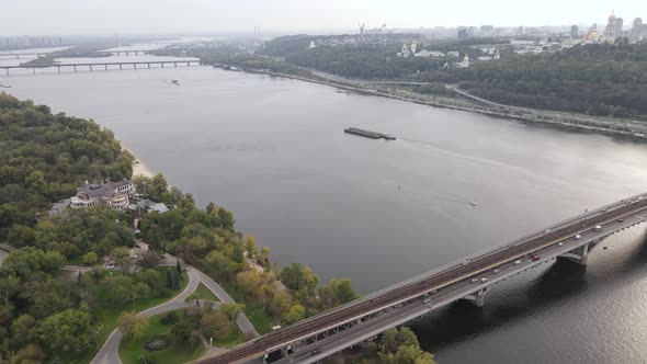 The Main River of Ukraine - Dnipro Near Kyiv. Slow Motion