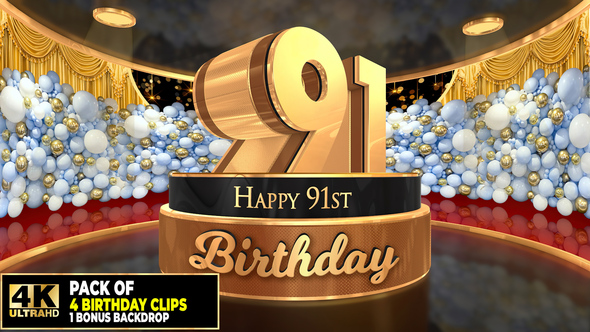 91 years, 91st Birthday 3D cake intro pack with a bonus backdrop