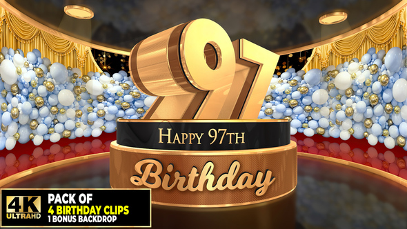 97 years, 97th Birthday 3D cake intro pack with a bonus backdrop