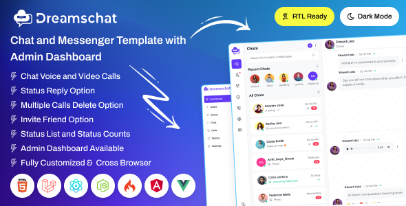 DreamsChat – Chat & Messenger Template with Admin Dashboard (HTML, React, Laravel, Vue, Angular)