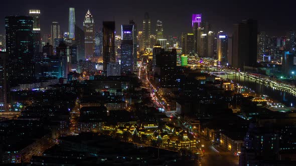 Tianjin City Center Night Heping District in China Timelapse