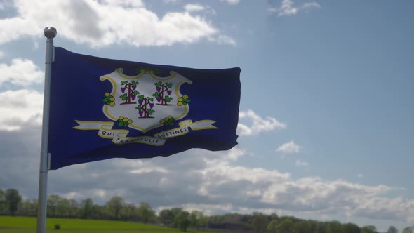 Flag of Connecticut State Region of the United States Waving at Wind
