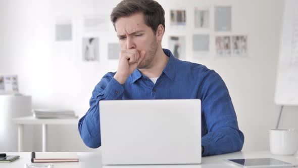 Sick Casual Adult Man Coughing at Work