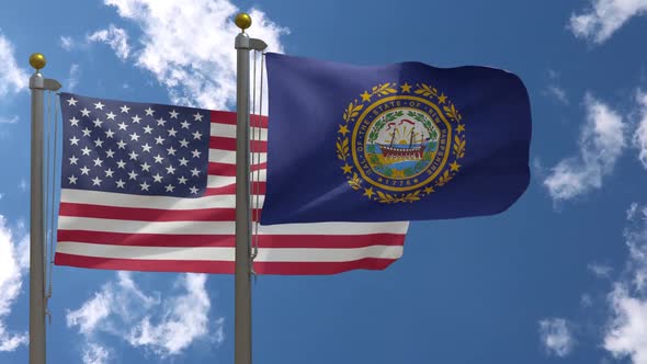 Usa Flag Vs New Hampshire State Flag  On Flagpole