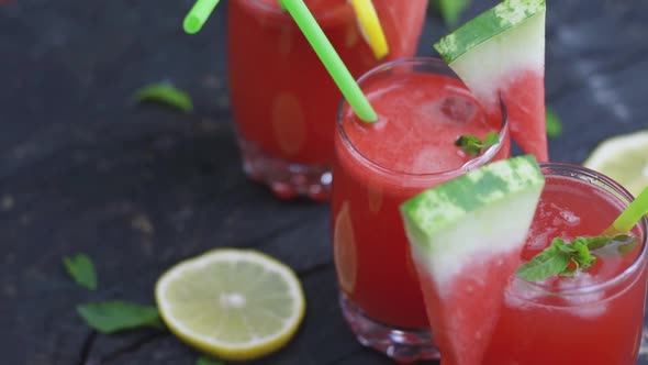 Fresh Watermelon Smoothie in a Glass with Sliced of Watermelon