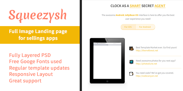 Squeezysh - PSD Landing Page